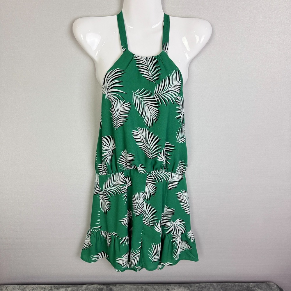 Forever 21 Contemporary Women's Green and White Playsuit-romper‎ Sz M